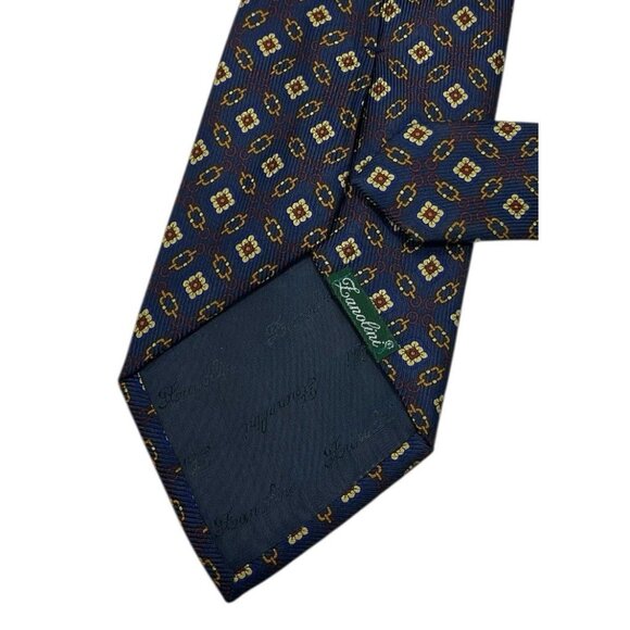 ZANOLINI Men's 100% Silk Necktie LUXURY Tie Navy Beige Geometric W:3.7" EUC - Picture 4 of 4